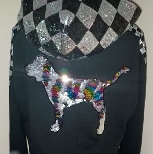 Very rare VS pink 2018 medium outfit reversible sequins rainbow and silver